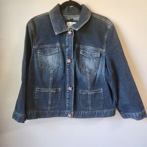 Live a Little Dark Wash Blue Jean Jacket with Pink Accents SZ XL